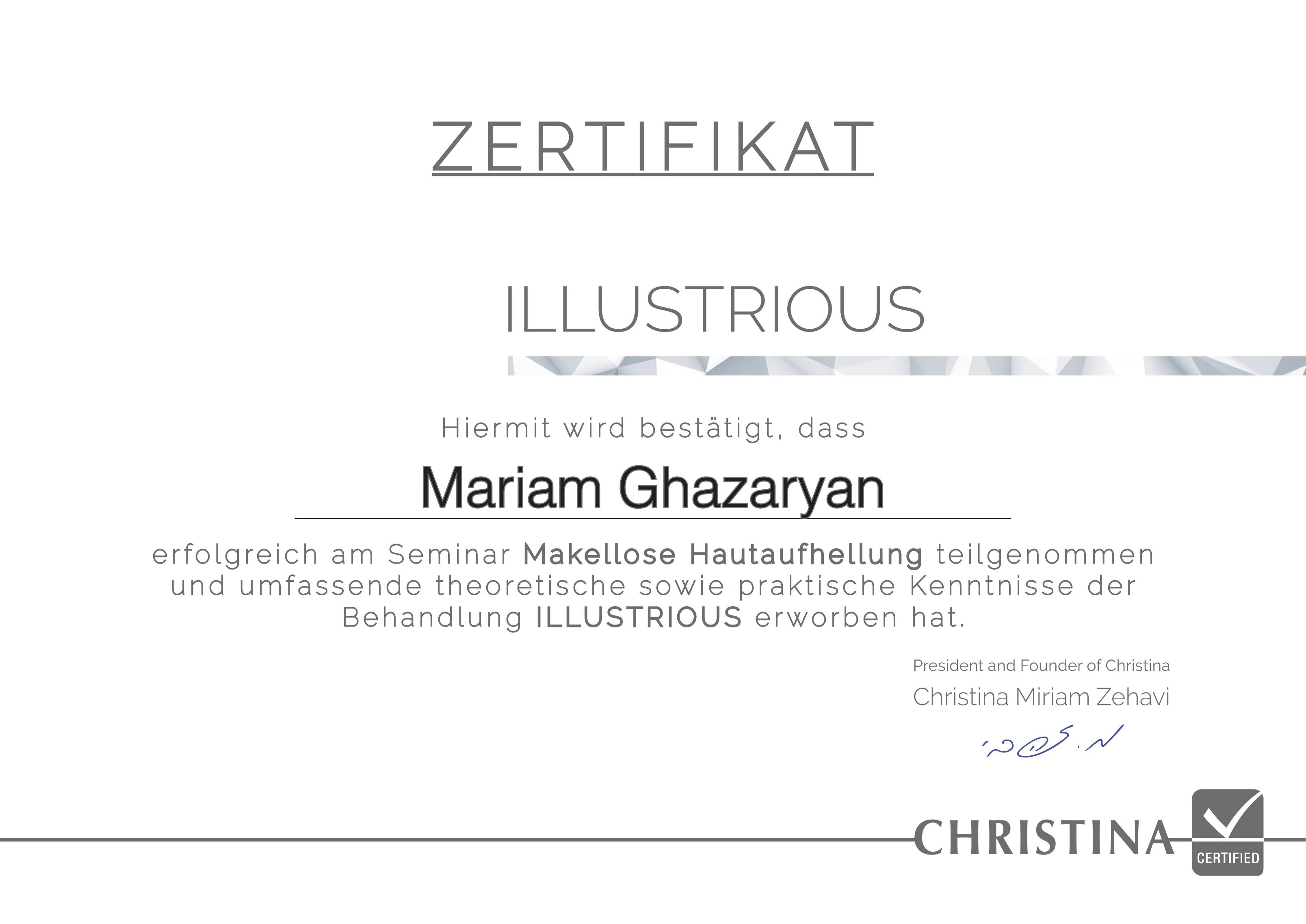 Zertifikat ILLUSTRIOUS – Hautpflege