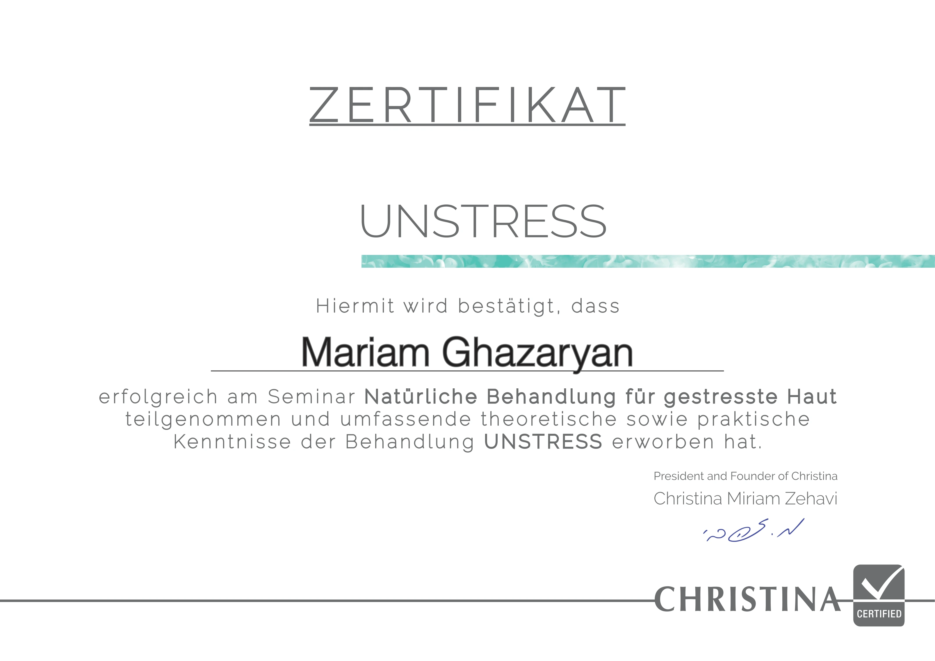Zertifikat UNSTRESS – Hautpflege